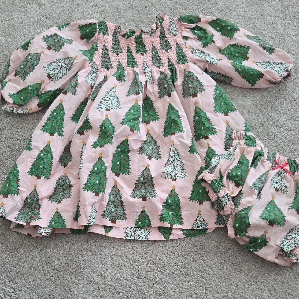 Pink Chicken Pink Dress with Green Tree Print